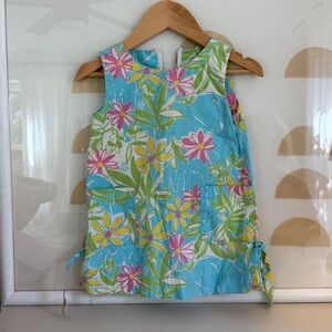 Lilly Pulitzer Blue Floral Shift Dress with Pink & Yellow Flowers and elephants